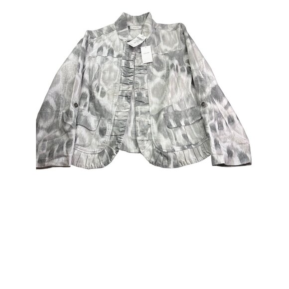 Chico's Womens Jacket Gray White Silver Patterned Open Front Size 2 (US L) New - Picture 3 of 7